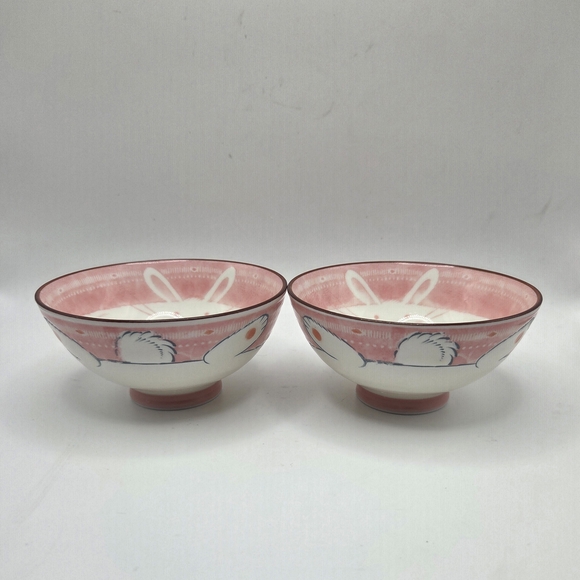 Pink Bunny Rabbit Japanese Ceramic Rice  Bowls - Picture 3 of 7